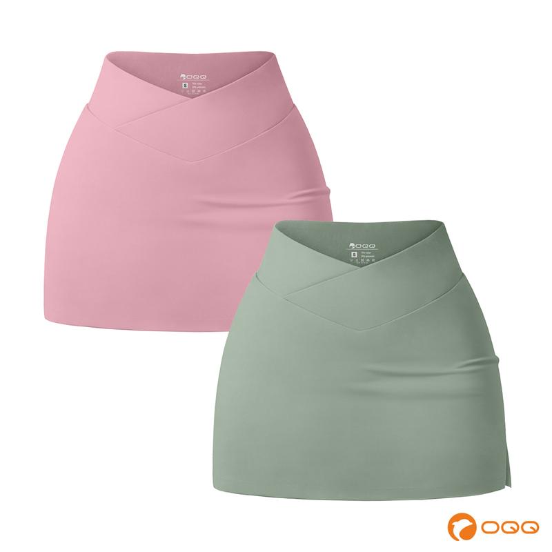 OQQ-Nine cents Women 2 Piece Yogas Skirts Basic Versatile Stretchy Casual High Waist Mini Skirts Fabric Womenswear