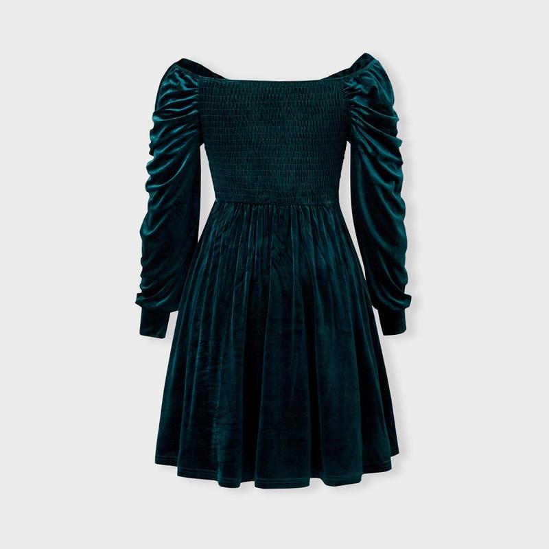 PatPat Dark Green Matching Family Outfits Bowknot Bardot Dress or Formal Shirt