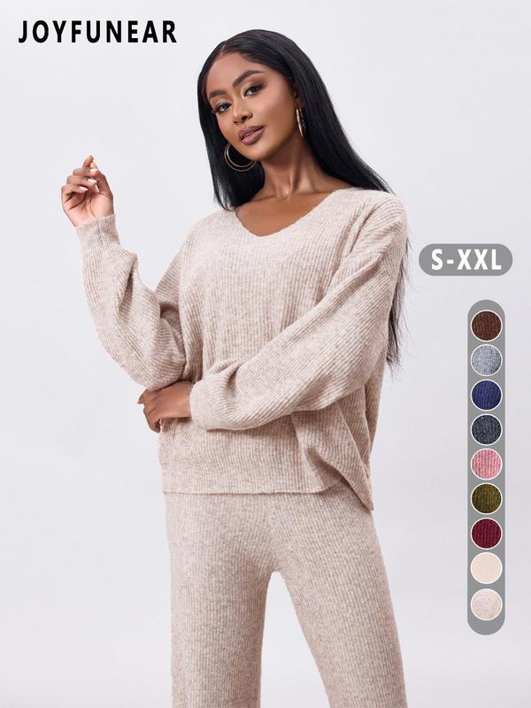 Two-piece Set Women's Solid Color Drop Shoulder Sweater & Pants Sweater Set, Casual Fashion Cozy Drop Shoulder Knitwear Set for Daily Outdoor Wear, Knitwear Set for Women Women Knitwear for Fall & Winter