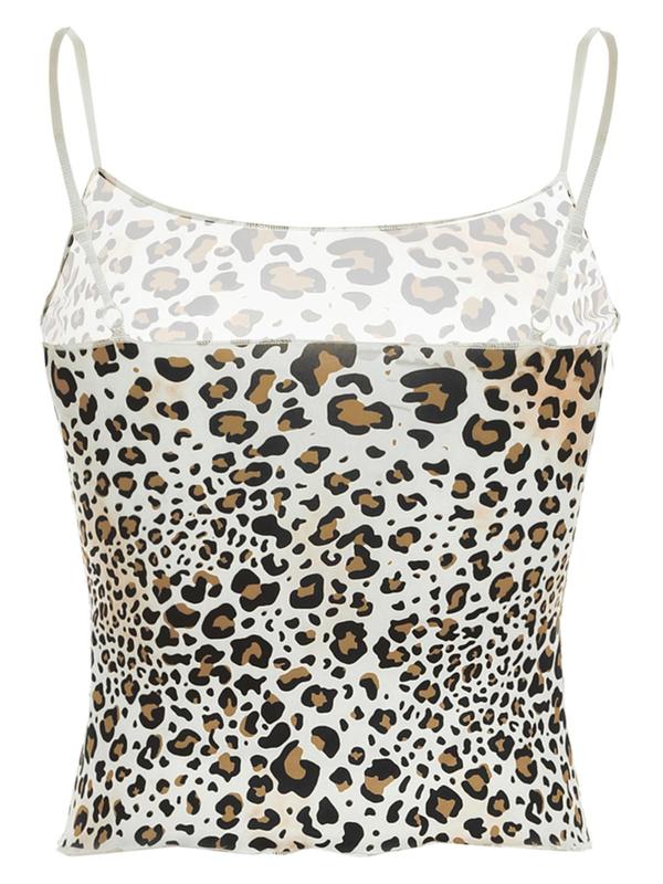 Women's Leopard Print Backless Cami Top, Casual Adjustable Strap Sleeveless Top for Fall & Winter, Women's Clothing for Daily Wear