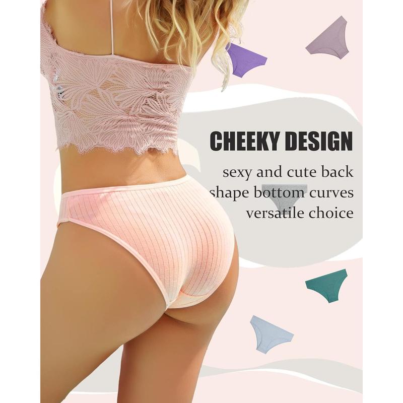 FINETOO 9 Pack Cotton Underwear for Women Sexy Low Rise Ribbed Hipster Breathable Soft Womens Bikini Panties Cheeky S-XL