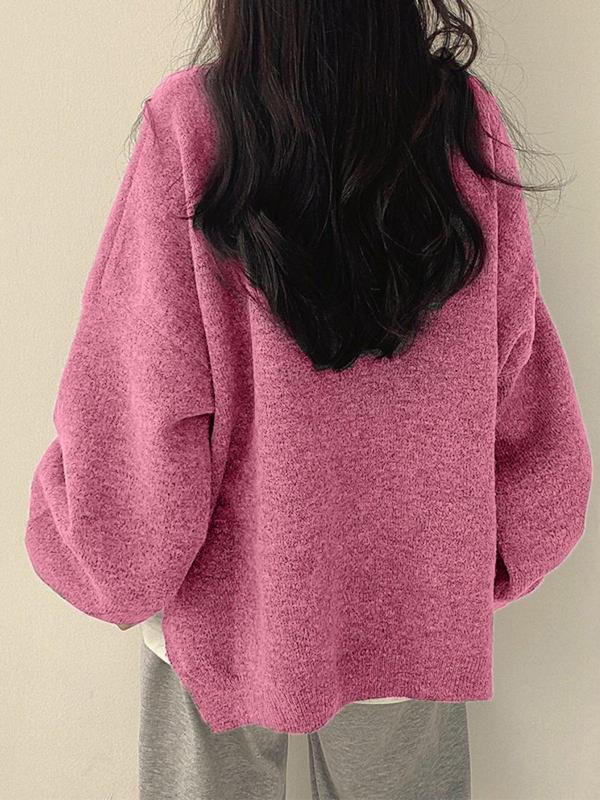  Solid Drop Shoulder Split Hem Sweater, Casual Long Sleeve Round Neck Jumper for Fall & Winter, Sweaters for Women, Women's Plus Clothing for Daily Wear