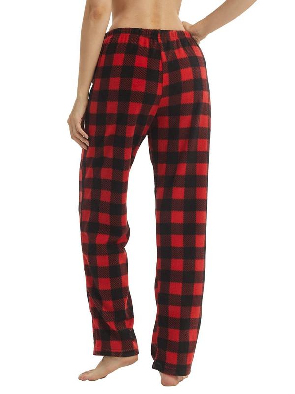 Women's Christmas Theme Plaid Print Drawstring Waist Pajama Pants, Lady Soft Thermal Lounge PJ Pants, Casual Cozy Sleep Pants for Fall & Winter, Loungewear Bottoms, Womenswear