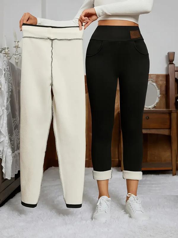 4pcs Ultra-Soft Sherpa Lined Leggings - Warm,Plush,and Cozy with Elastic Waistband,and Handy Pockets-Perfect for Casual Daily Wear, Womenwear