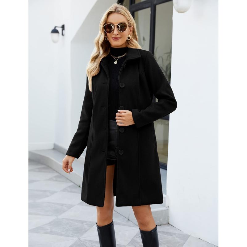 UANEO Womens Winter Wool Coat Notch Lapel Single Breasted Peacoat Casual