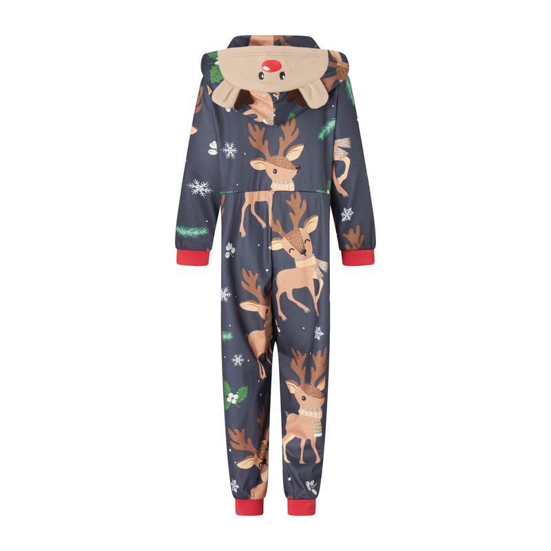 2024 New Cute Christmas Family Matching Jumpsuit Pajamas , Long Sleeve Hooded Elk Print Zipper Closure Homewear Sleepwear Loungewear Nightwear Xmas Pj's Clothes Womenswear Baby