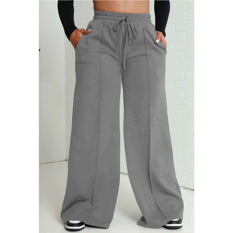 Women Casual Wide Leg Pants Drawstring Flowy Joggers Baggy Lounge Sweatpants with Pockets