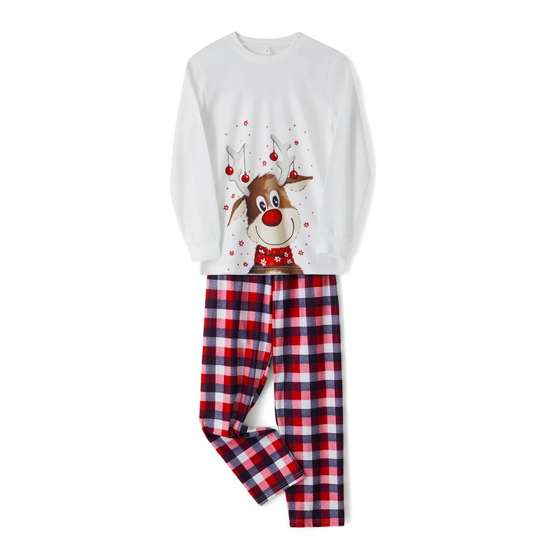 Christmas Family Pajamas Set, Reindeer Pattern Tops+Long Elastic Pants for Dad Mom Kids