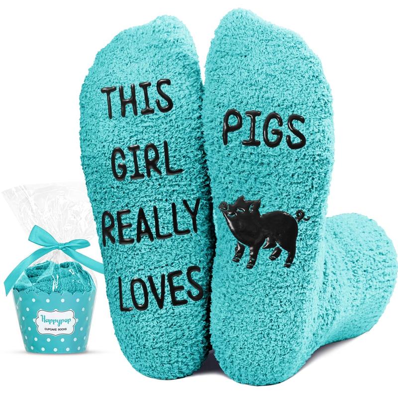 HAPPYPOP Fuzzy Animal Socks for Women - Novelty Pig Socks for Women Pig Socks Girls Fuzzy Socks Green, Funny Pig Gifts for Pig Lovers Piggy Gifts