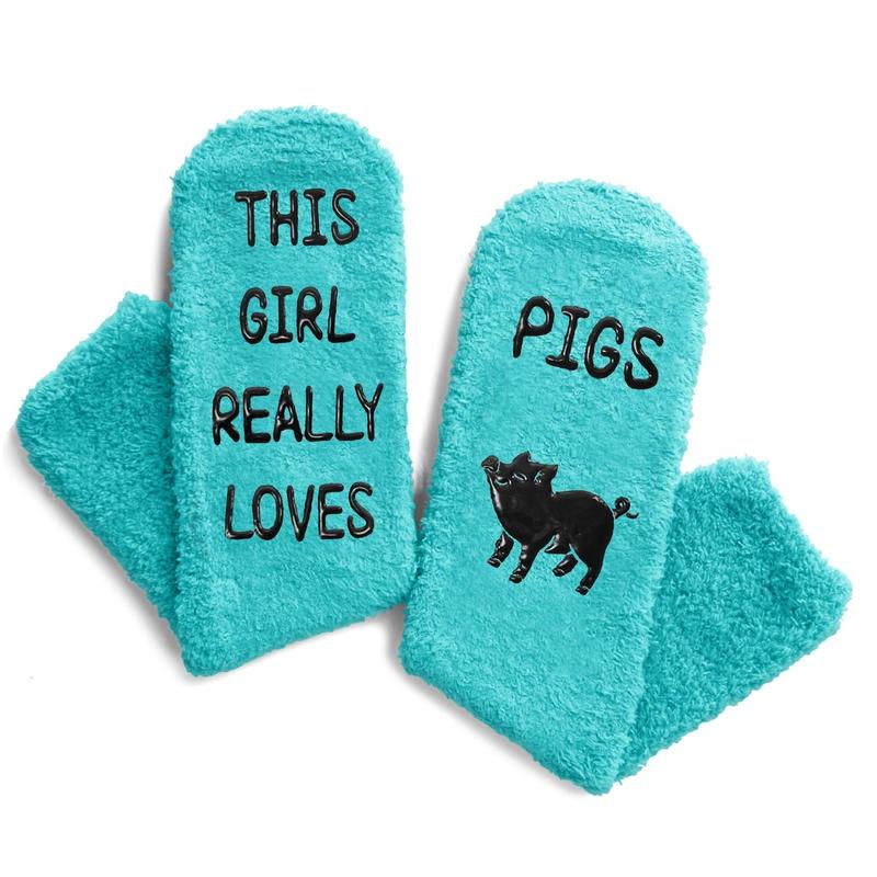 HAPPYPOP Fuzzy Animal Socks for Women - Novelty Pig Socks for Women Pig Socks Girls Fuzzy Socks Green, Funny Pig Gifts for Pig Lovers Piggy Gifts