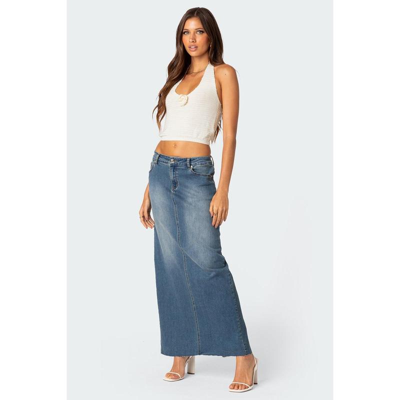 Elowyn Slitted Denim Maxi Skirt