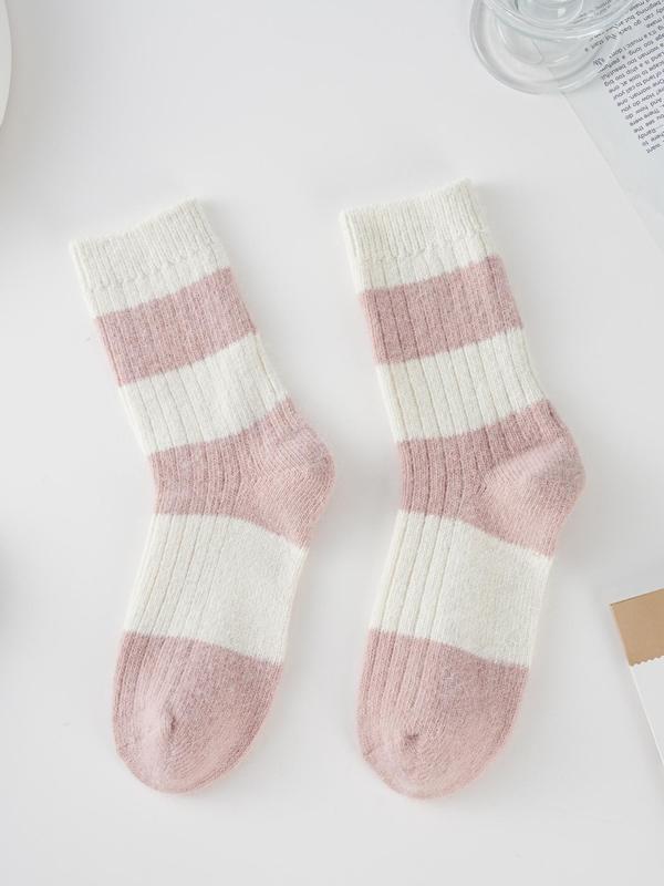 Women's Random Color Colorblock Mid-calf Socks, Casual Soft Comfy Warm Socks for Fall & Winter, Women's Socks for Daily Wear