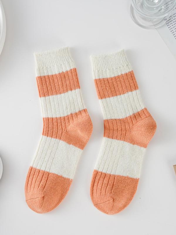 Women's Random Color Colorblock Mid-calf Socks, Casual Soft Comfy Warm Socks for Fall & Winter, Women's Socks for Daily Wear