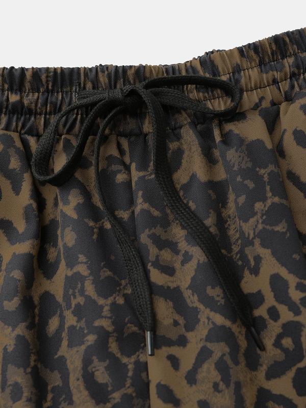 YOZY Leopard Print Drawstring Pocket Pants   Casual Elastic Waist Trousers, 2024 Women's Daily Wear for Summer