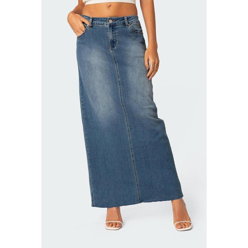 Elowyn Slitted Denim Maxi Skirt