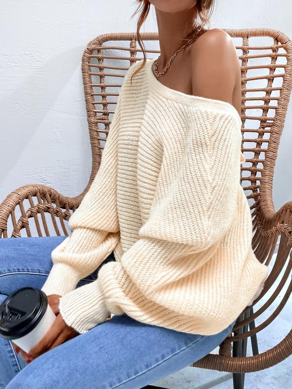 Backless Tie Back Long Sleeve Boat Neck Sweater Pullover TopsY2K