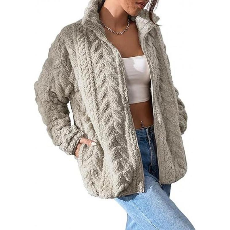 2024 New Arrival Hot Sale Women's Autumn and Winter Hot Sale New Solid Color Casual Zipper Cardigan Stand Collar Polar Fleece Jacket