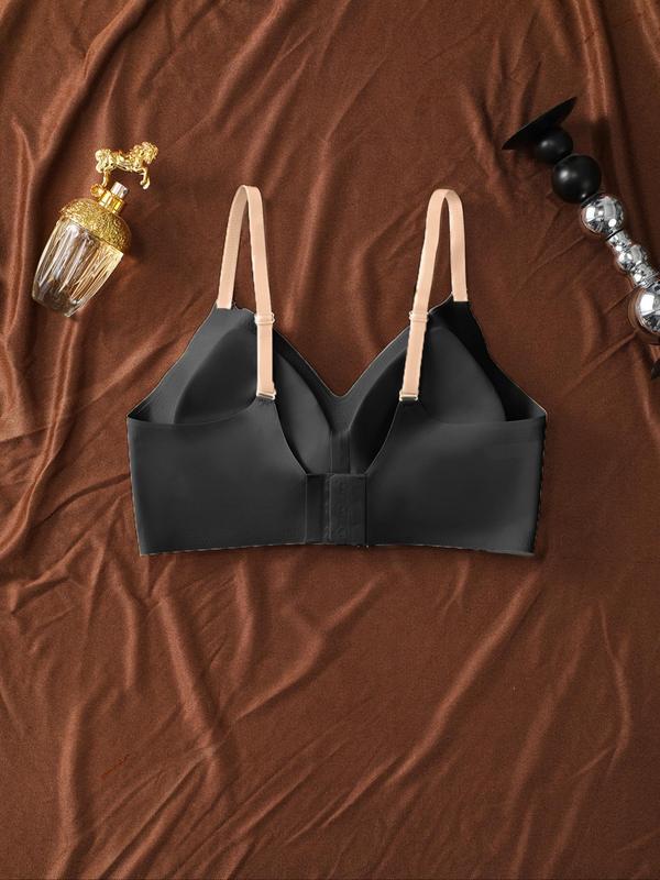 Women's Colorblock Print Wireless Push Up Bra, Adjustable Strap Lingerie Top, Soft Comfortable Breathable Lingerie for Daily Wear