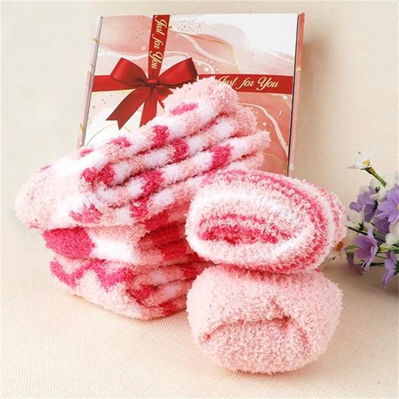 5 Pairs Pink Fuzzy Socks,Warm Socks for Winter,Gifts for Women,Cute Socks,Christmas Valentine's Gifts for Women