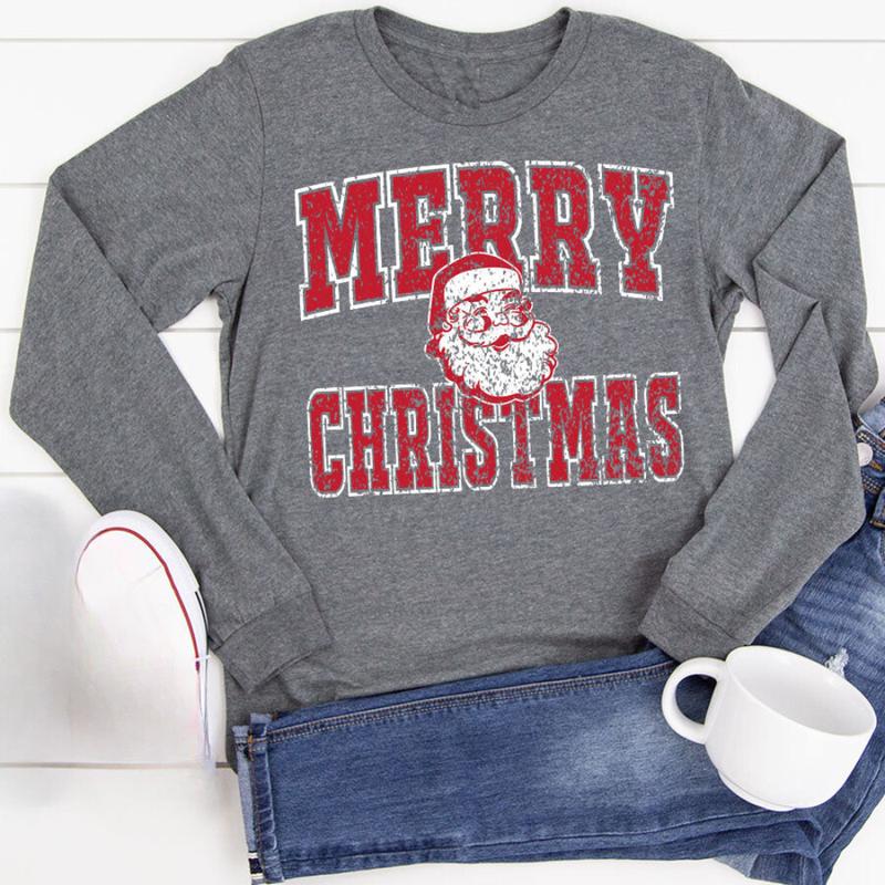 Merry Christmas Santa Sweatshirt Shirt Hoodie, Retro Crewneck, For Xmas, Cotton, Womenswear Tops