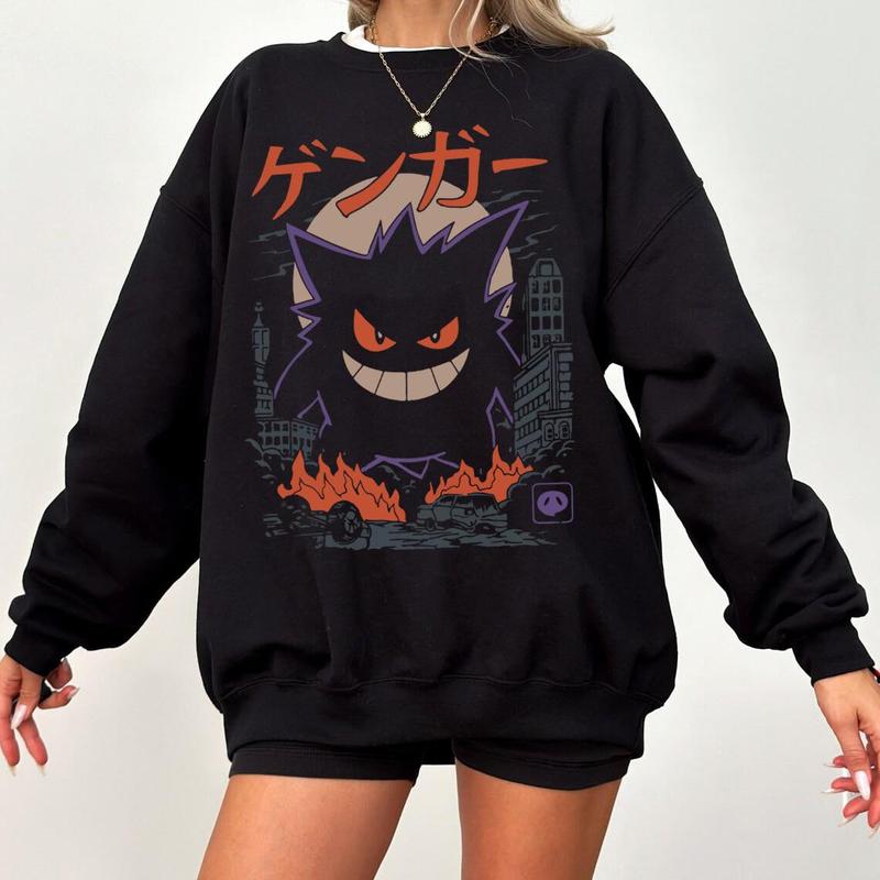 Gengar SWEATSHIRTS | Dark Ghost Kaiju Japanese Style SWEATSHIRTS | Japanese Anime Movie Film Nerd Gaming Novelty Funny Unisex Sweatshirts