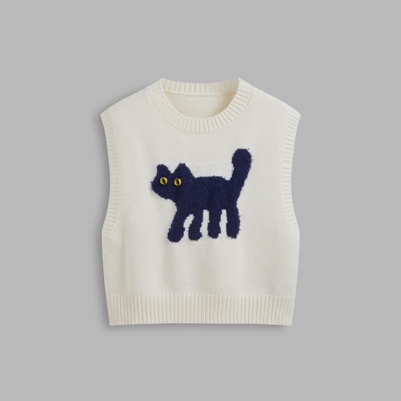 Cider [size 2-26] Knit Round Neckline Cat Vest