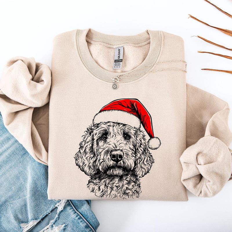 Goldendoodle, Santa, Dog, Christmas, Dog Lover, Pet Sweatshirt, Crew Neck, Women's, Crewneck