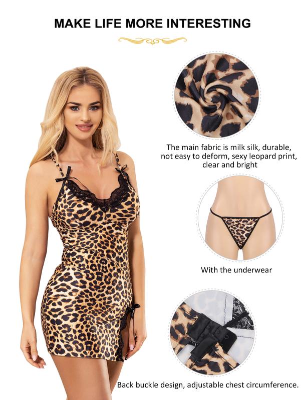 ohyeah Leopard Print Lingerie for Women Plus Size Lace Babydoll V Neck Teddy Dresses Sleepwear Nightgown Christmas Giftideas Christmasgift