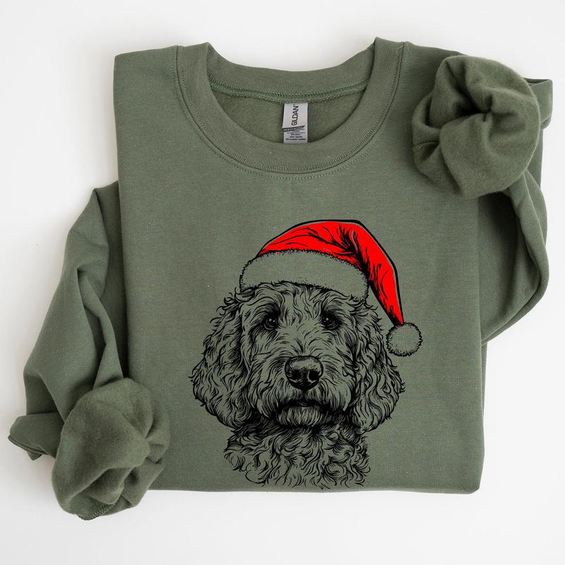 Goldendoodle, Santa, Dog, Christmas, Dog Lover, Pet Sweatshirt, Crew Neck, Women's, Crewneck