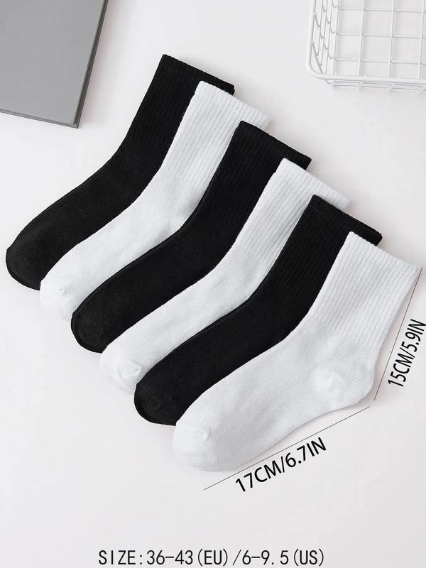 Women's 6 Pairs Solid Crew Socks, Mid-calf Socks, Low Cut Comfy Breathable Socks for Women, Multi-pack Plain Socks for Daily Wear, Women's Socks & Hosiery