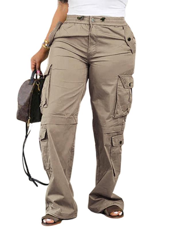 Women's Plain Drawstring Waist Cargo Pants, Basic Street Style Womenswear, Fashion Button Pocket Design Comfort Trousers for Daily Wear, Pants for Women, Cargo Pants Women