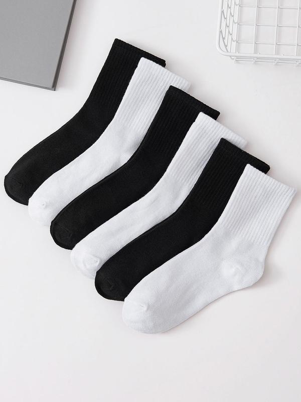 Women's 6 Pairs Solid Crew Socks, Mid-calf Socks, Low Cut Comfy Breathable Socks for Women, Multi-pack Plain Socks for Daily Wear, Women's Socks & Hosiery