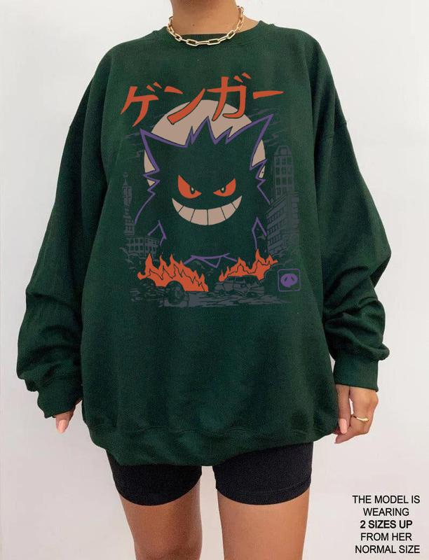 Gengar SWEATSHIRTS | Dark Ghost Kaiju Japanese Style SWEATSHIRTS | Japanese Anime Movie Film Nerd Gaming Novelty Funny Unisex Sweatshirts