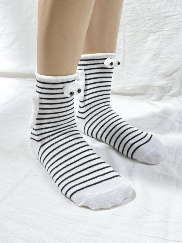 Women's Striped Print Magnetic Connection Socks, Casual Comfortable Breathable Mid-calf Socks for Daily Wear, Women's Socks for Fall & Winter