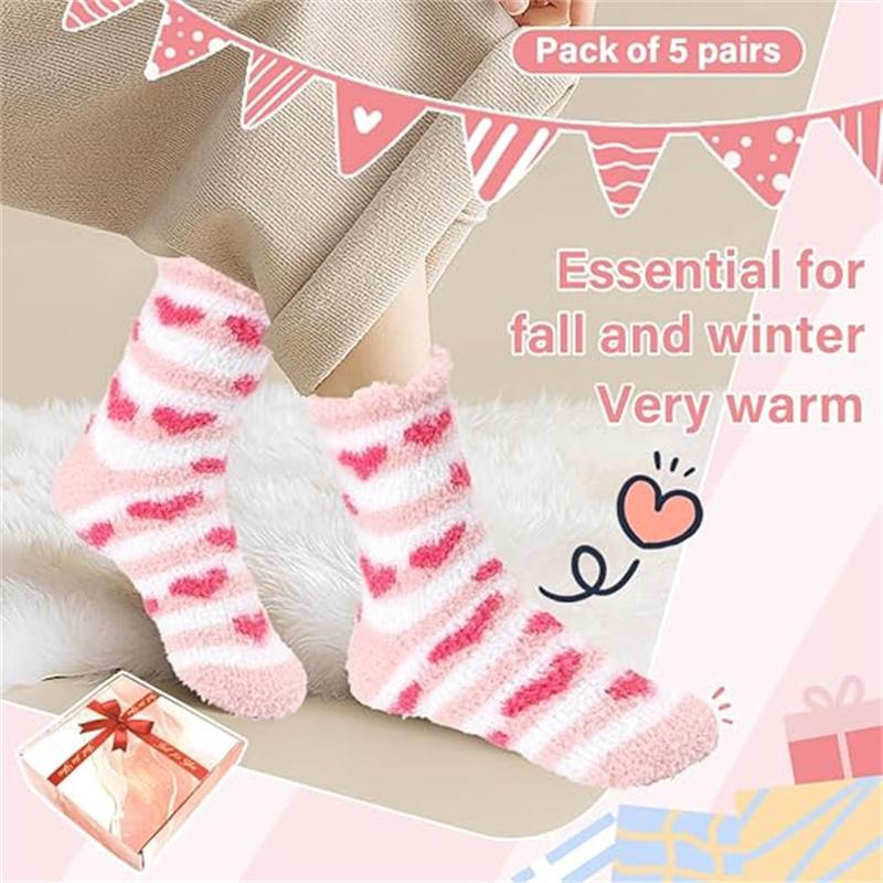 5 Pairs Pink Fuzzy Socks,Warm Socks for Winter,Gifts for Women,Cute Socks,Christmas Valentine's Gifts for Women