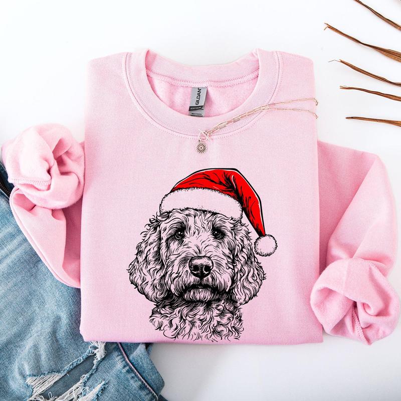 Goldendoodle, Santa, Dog, Christmas, Dog Lover, Pet Sweatshirt, Crew Neck, Women's, Crewneck