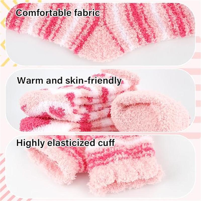 5 Pairs Pink Fuzzy Socks,Warm Socks for Winter,Gifts for Women,Cute Socks,Christmas Valentine's Gifts for Women