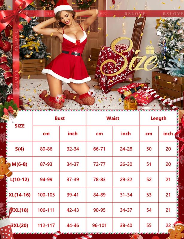 RSLOVE Women's Christmas Lingerie-Red Velvet Dress Babydoll Chemise & Sexy Santa Mrs Claus Costumes with Choker Belt Clothing Underwear Lady Comfort