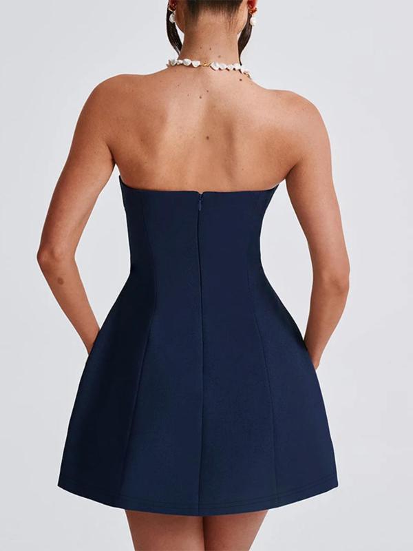 Women's Solid Backless Tube Dress, Fashionable Strapless A Line Short Dress for Party Club Dating Wear, Women Dress for Summer