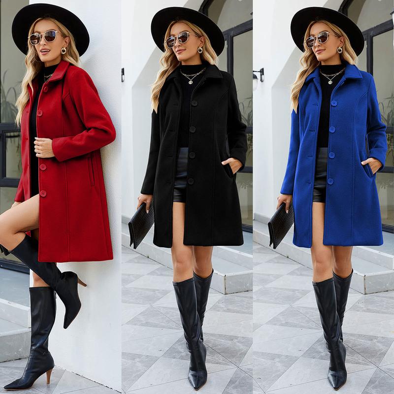 SCUSTY Womens Coat Overcoat Single Breasted Winter Coat Elegant Dress Coat with Pockets