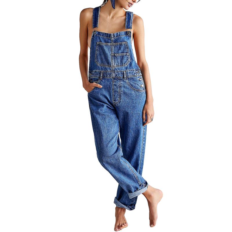 Women Denim Long Jumpsuit Casual Spaghetti Strap Wide Leg Romper Pants Summer Baggy Bib Overalls Womenswear Mum Sleeveless Tops