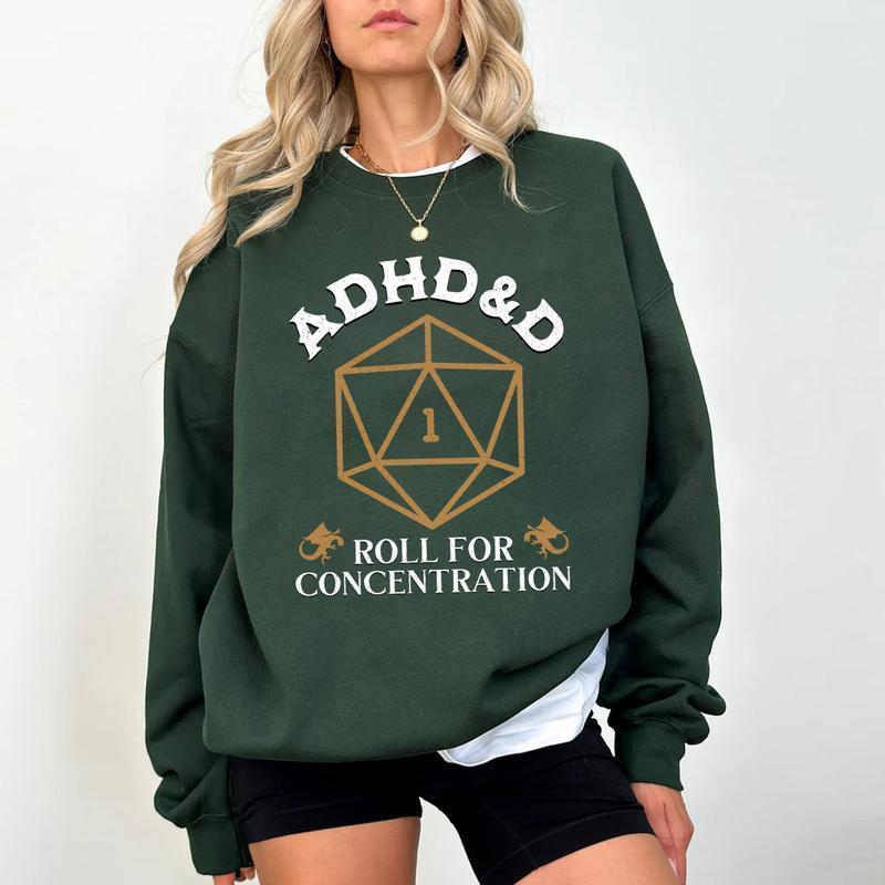 ADHD&D Roll for Concentration Sweatshirt, Dungeons and Dragons Dnd T-shirt, DnD Vintage Tee, ADHD Unisex shirt, DnD Shirt, RPG Gift, Dungeons Master Sweatshirt