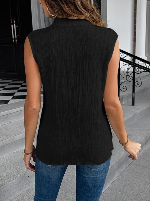 Women's Solid Textured Half Zip Back Tank Top, Elegant Casual Notched Neck Sleeveless Top for Summer, Ladies Clothes for Daily Wear