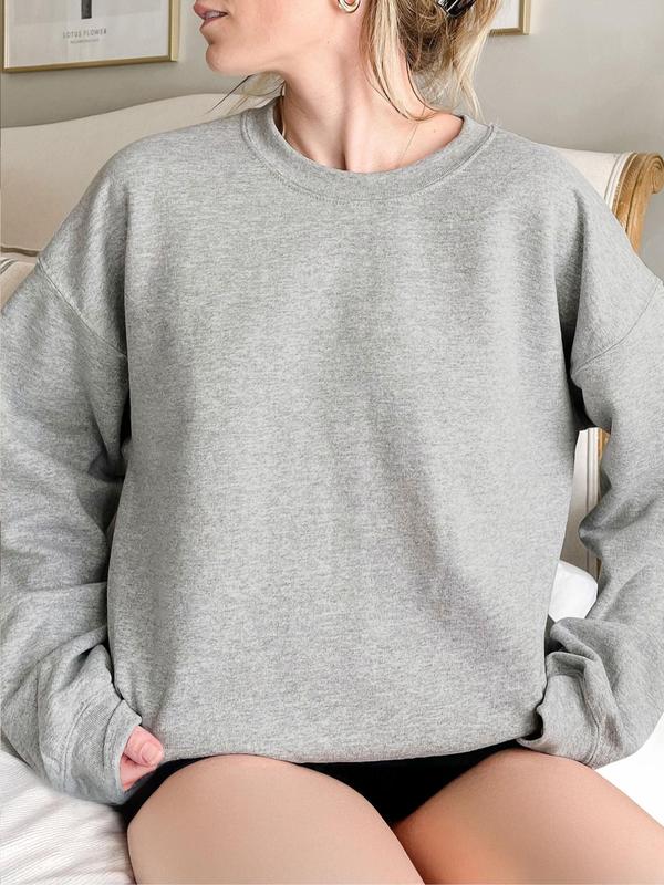 Women's Plain Drop Shoulder Pullover, Casual Long Sleeve Round Neck Sweatshirt for Fall & Winter, Women's Clothes for Daily Wear