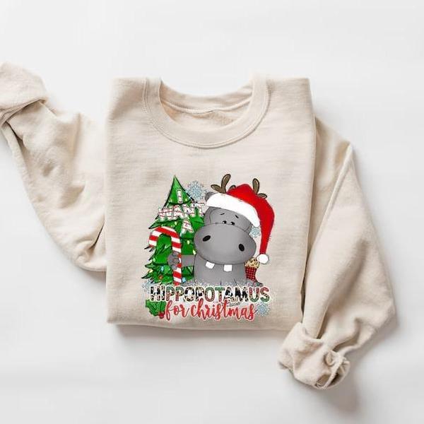 I Want a Hippopotamus for Christmas Sweatshirt, Hippo Shirt, Christmas Hippo Shirt, Christmas Hippo Sweatshirt, Hippo Family Matching Shirt