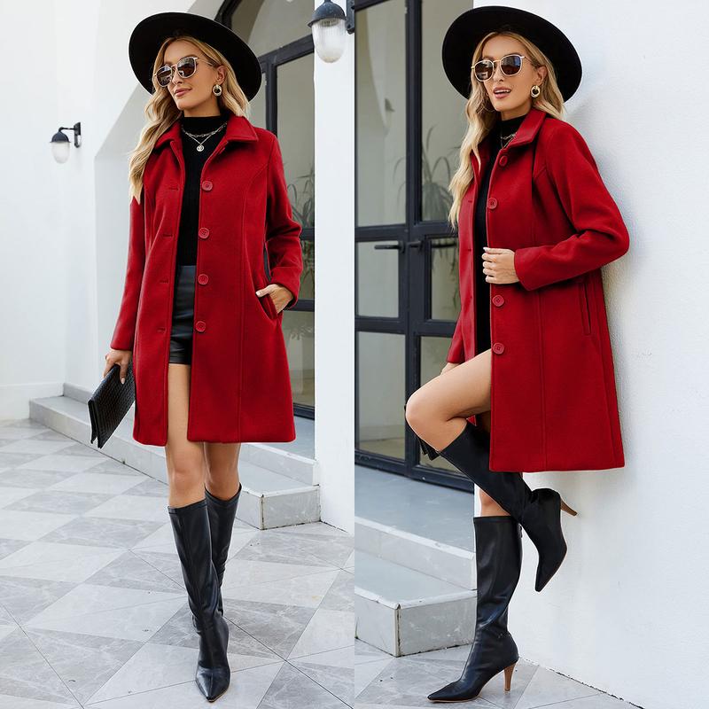 SCUSTY Womens Coat Overcoat Single Breasted Winter Coat Elegant Dress Coat with Pockets