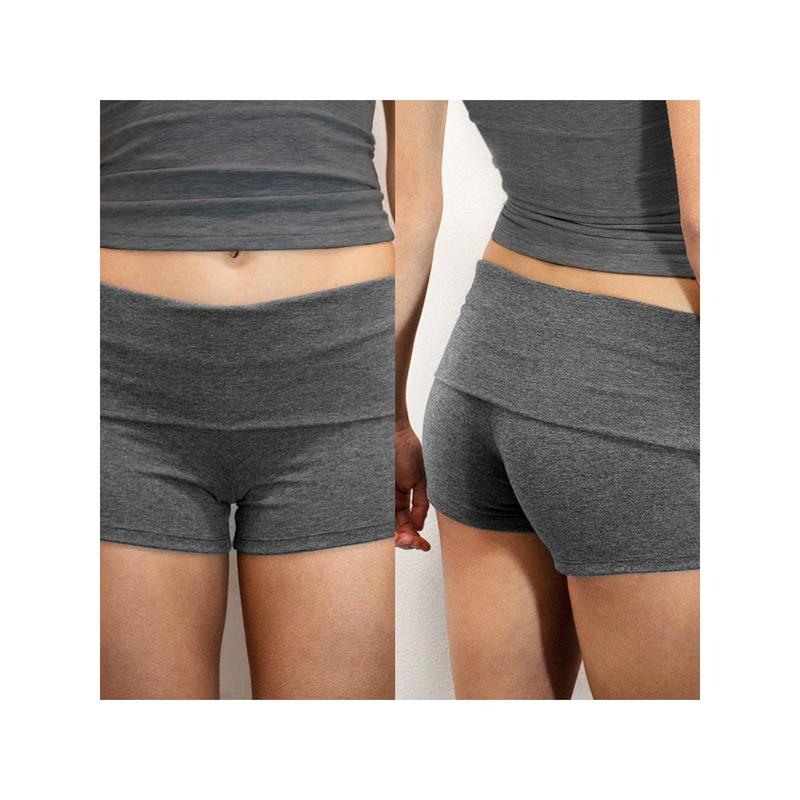 Women's Summer Slim Yoga Shorts Casual Solid Color Fold Over Low Waist Lounge Shorts Womenswear Bottom