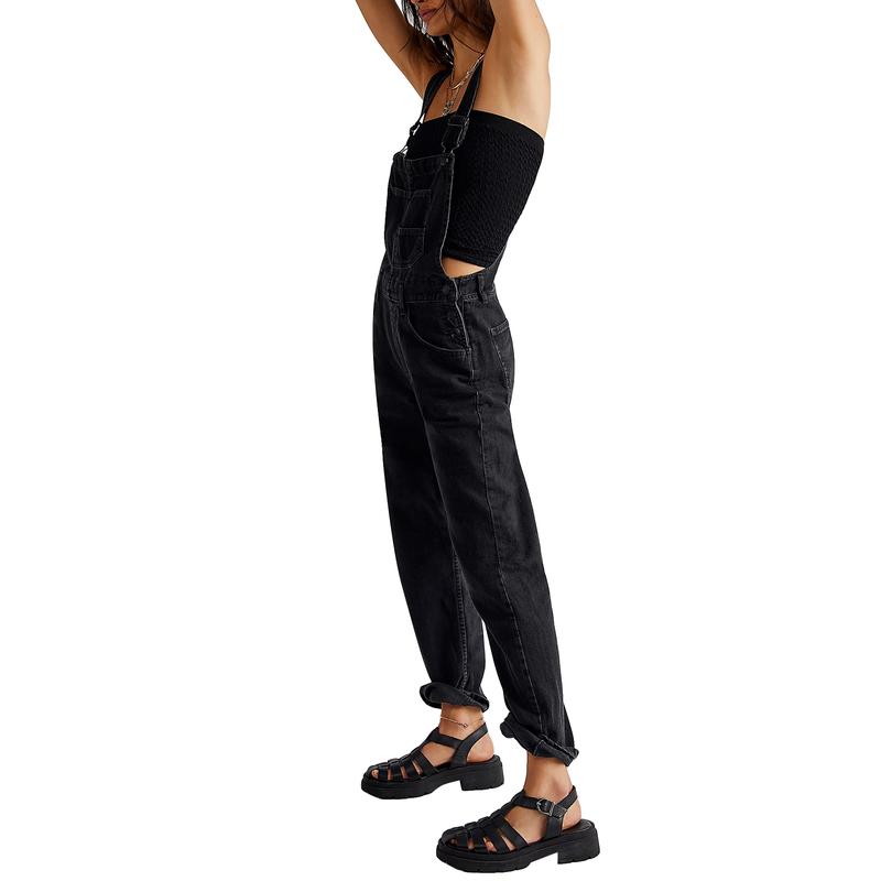 Women Denim Long Jumpsuit Casual Spaghetti Strap Wide Leg Romper Pants Summer Baggy Bib Overalls Womenswear Mum Sleeveless Tops