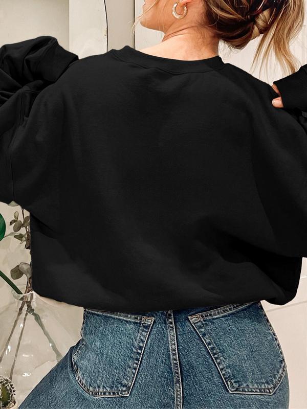 Women's Plain Drop Shoulder Pullover, Casual Long Sleeve Round Neck Sweatshirt for Fall & Winter, Women's Clothes for Daily Wear