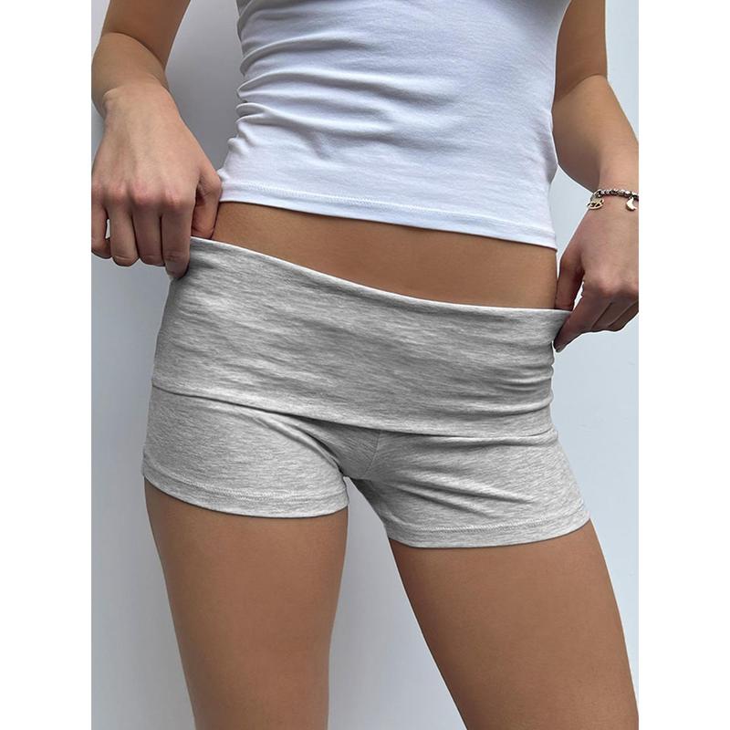 Women's Summer Slim Yoga Shorts Casual Solid Color Fold Over Low Waist Lounge Shorts Womenswear Bottom